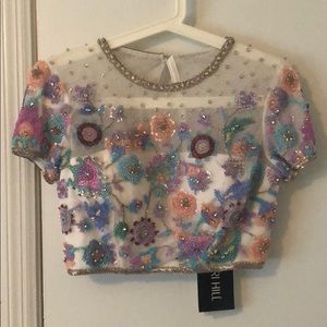 Sherri Hill embroidered crop top